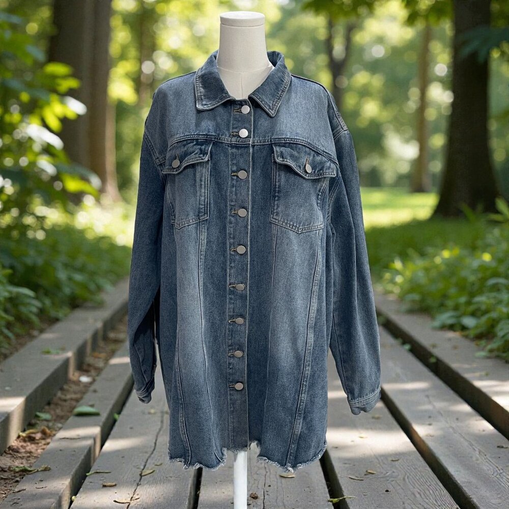 Oversized Denim Jacket Blue Distressed Unbranded 4XL Streetwear Casual Layering